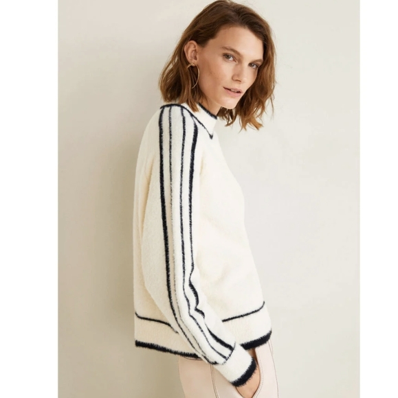 MANGO Contrasting Stripe Cream/Black Soft Sweater. Sz. Large. NWOT - Picture 5 of 10